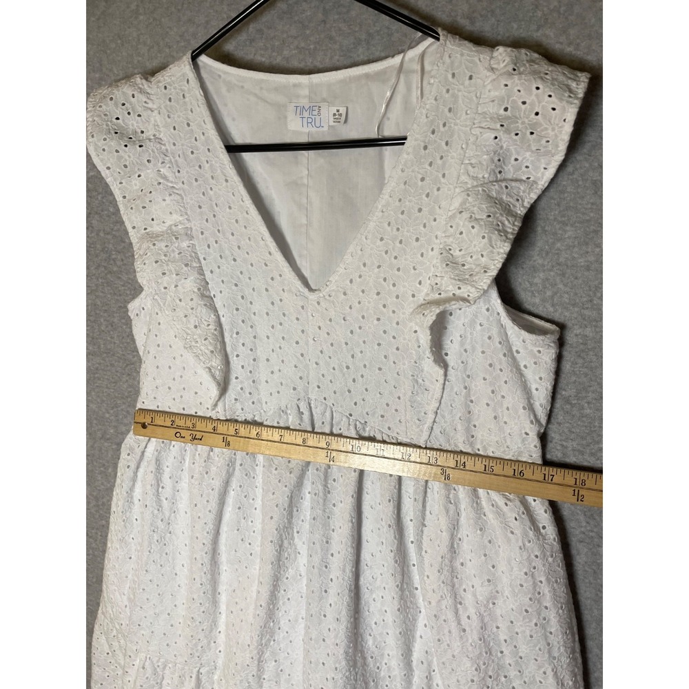 Time & Tru Eyelet Dress‎ Medium White Short Pockets Western Cottagecore Ruffle - Picture 12 of 12